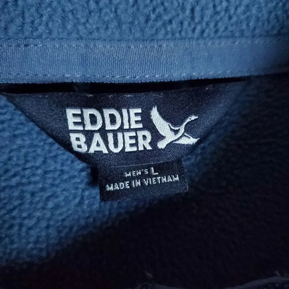 Eddie Bauer Sweater Men’s XL Knit Pullover 1/4 Snap Mock Neck Blue - Picture 2 of 11